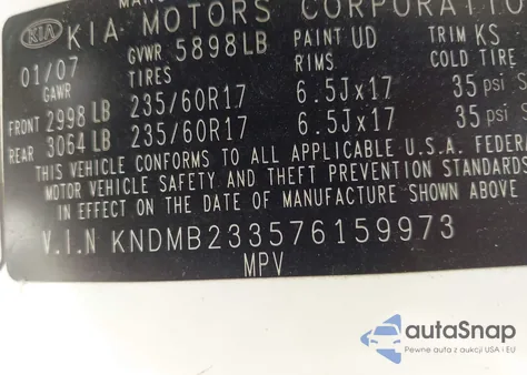 2007 Kia Sedona Ex from USA, damaged, VIN KNDMB233576159973